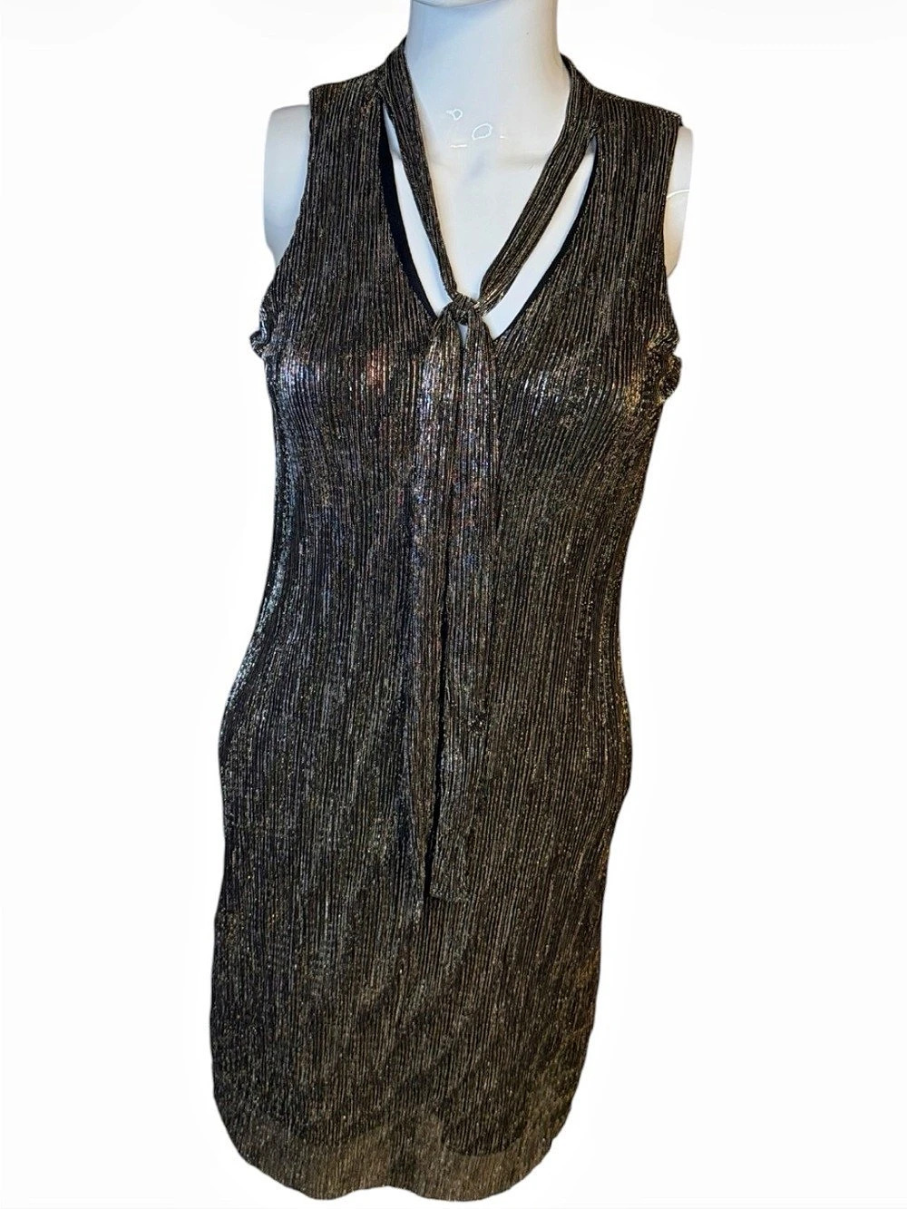 IZ BYER CALIFORNIA Metallic Mini Dress in Black & Gold Like New